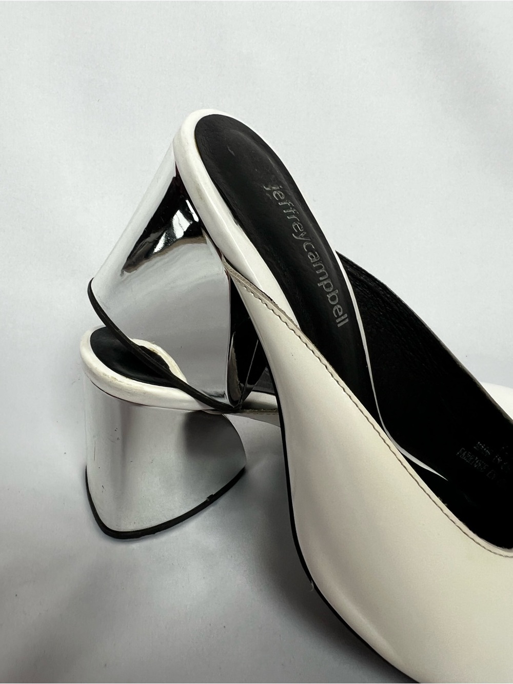 Jeffrey Campbell Sculptural Mule Heels White Chrome Square Toe Size 7.5 - Picture 4 of 9